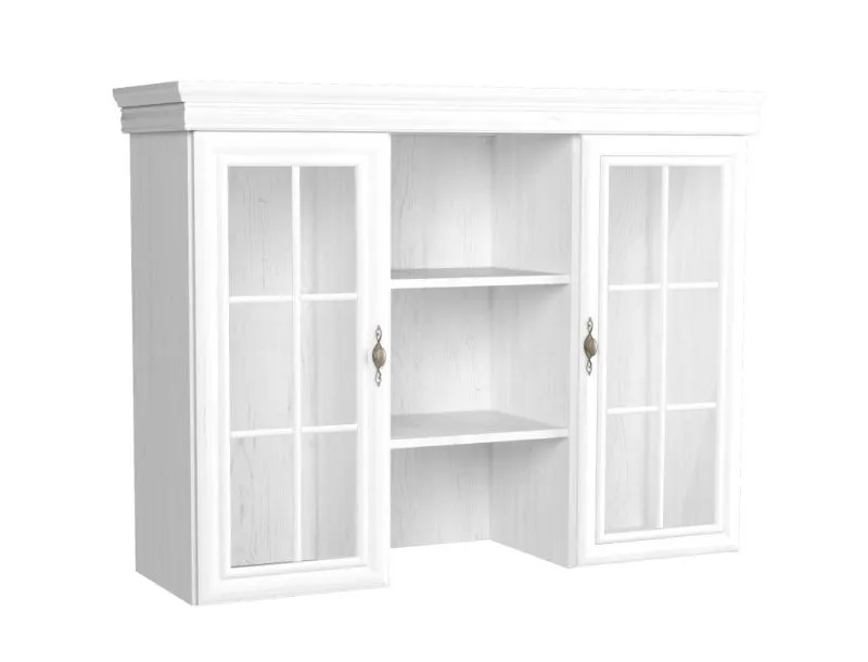 Rehausse de vitrine pour commode Sentis, Couleur : Pin blanc - 97 x 128 x 40 cm (h x l x p)