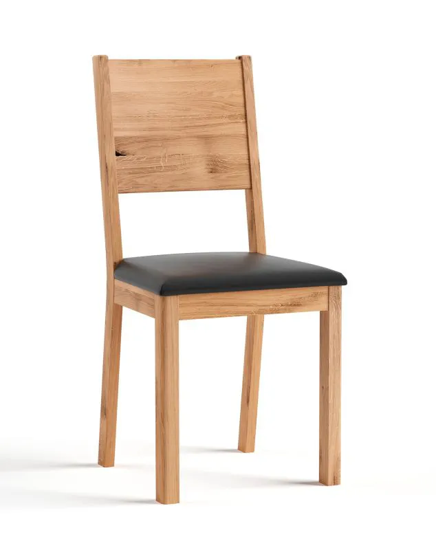 Chaise en chêne massif Nievre 02 | Assise rembourrée noire | Design minimaliste | 90 x 41 x 41 cm