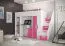 Lit fonctionnel / lit d'enfant / lit surélevé avec espace de rangement et bureau Jura 17, couleur : blanc / rose - dimensions : 165 x 247 x 120 cm (h x l x p)