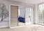 Armoire penderie Bucegi 13 | Portes coulissantes avec miroir | 2 portes | 6 étagères | 200 x 150 x 61 cm | Finition chêne brun et blanc
