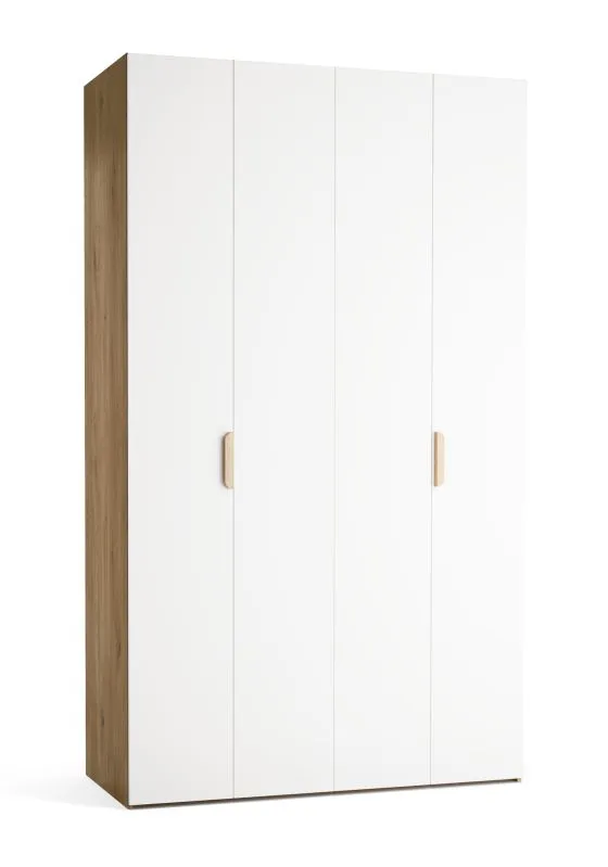 Porte pliante / Armoire / Couleur : Blanc / Chêne / 2 portes / incl. éclairage LED avec détecteur de mouvement / 140 x 60 x 240 cm / 4 compartiments / 3 tringles à vêtements
