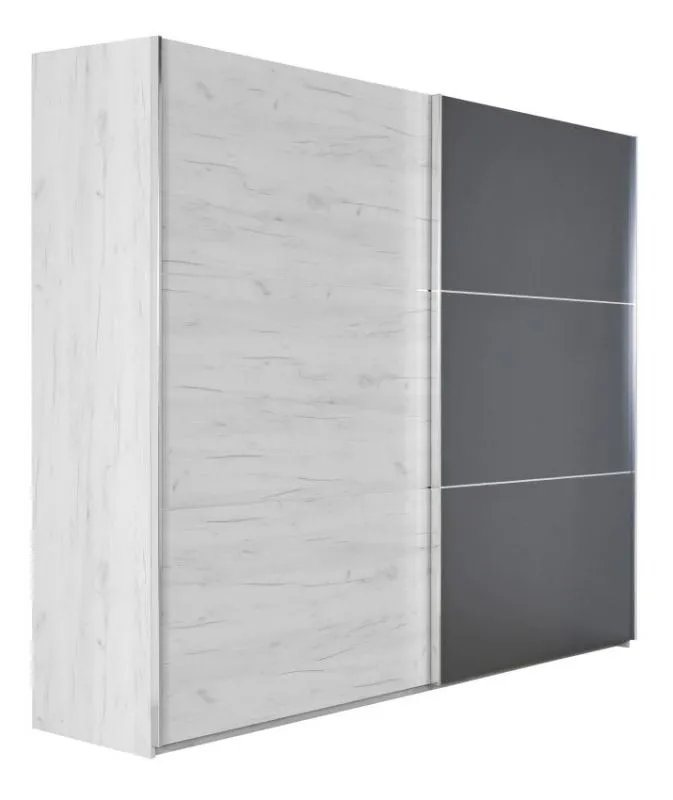 Armoire à portes coulissantes / Armoire Sabadell 23, Couleur : Chêne blanc / Anthracite - Dimensions : 222 x 269 x 64 cm (h x l x p)