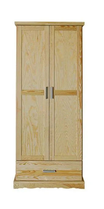 Armoire | 2 portes battantes | 1 tiroir | 1 casier | avec tringle à vêtements | 80 cm de large | Bois massif | Couleur: Naturel Abbildung