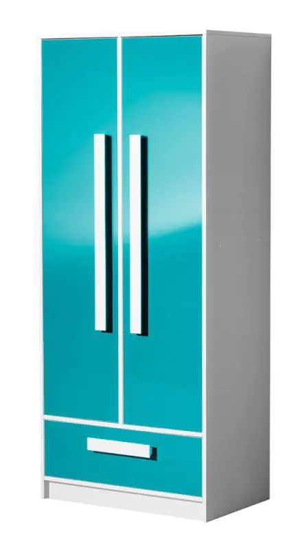 Chambre d'enfant - Armoire à portes battantes / armoire Walter 01, couleur : blanc / bleu brillant - 191 x 80 x 50 cm (H x L x P)
