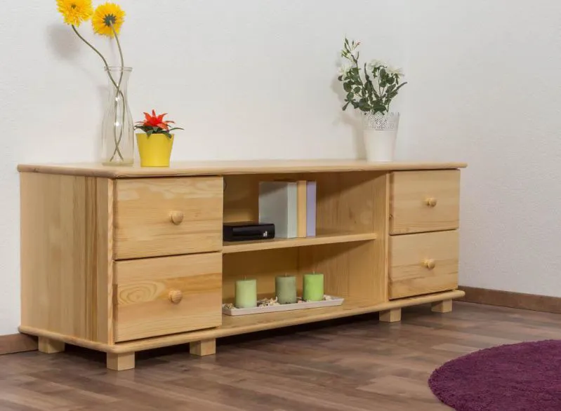TV-Buffet bas Maison de campagne Bois massif Couleur: Naturel 55x156x47 cm Abbildung