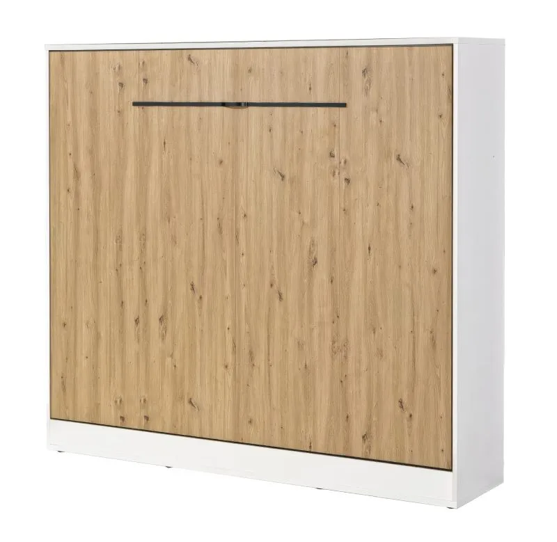 Lit escamotable horizontal | sommier à lattes inclus | surface de couchage 160 x 200 cm | lit pliant | lit mural | lit double | couleur : chêne / blanc / noir | 2 tablettes | Nalut 13