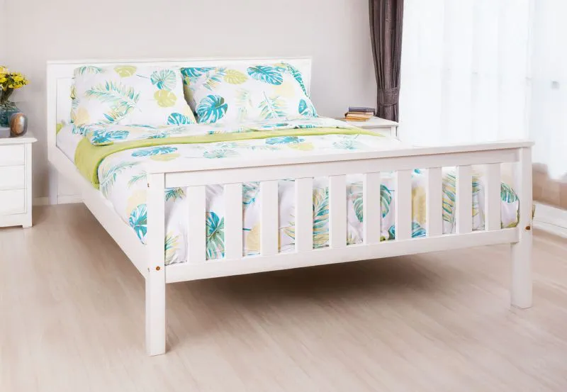 Lit double / lit d'appoint en pin massif, laqué blanc A28, sommier à lattes inclus - Dimensions 160 x 200 cm