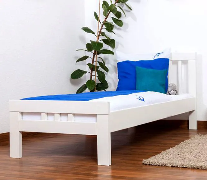 Cadre de lit pour enfants / Lit pour enfant 90 x 190 cm | Bois massif: Hêtre | Laqué Blanc | Qualité particulièrement élevée Abbildung