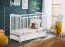 Lit à barreaux / lit bébé au design sobre, avec un matelas en mousse Avaldsnes 08, couleur : blanc - dimensions : 93 x 124 x 65 cm (h x l x p), avec un tiroir