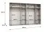 Penderie / Armoire à portes battantes / Couleur : Noyer / Poignées : Dorées / 4 compartiments / 3 mètres de large / 4 tringles à vêtements / Système de fermeture Soft-Close / 6 portes
