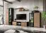 Salon - Ensemble A Romfo, 4 pièces, incl. éclairage LED, Couleur : Noir / Hickory Jackson, deux vitrines, Fonction push-to-open, armoire TV, tablette murale