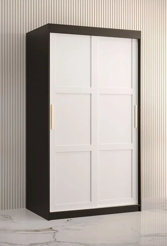 Armoire moderne Liskamm 03 | Design épuré noir mat/blanc mat | 200 x 100 x 62 cm | 5 compartiments, 2 penderies