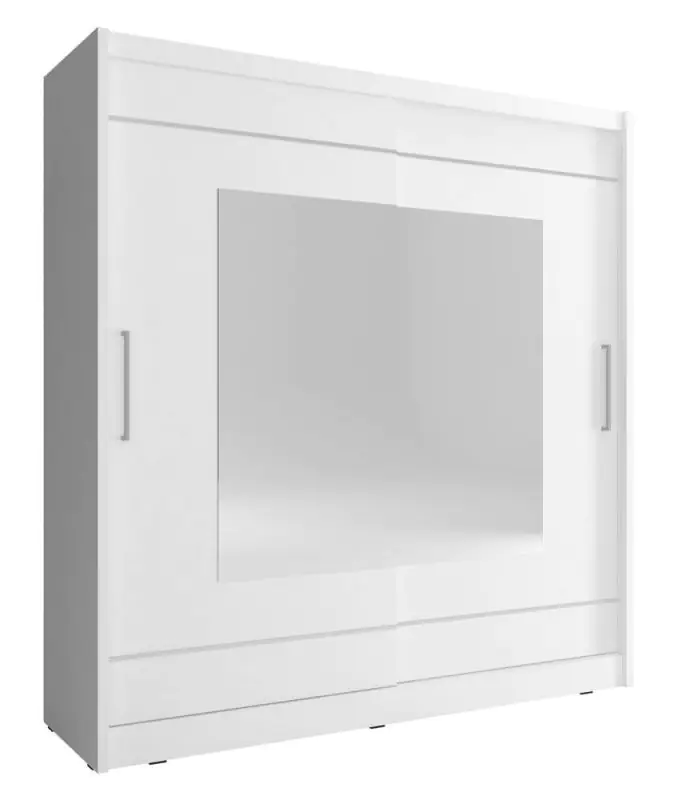 Armoire à portes coulissantes avec grand espace de rangement Warbreck 62, Couleur : Blanc - Dimensions : 214 x 200 x 62 cm (h x l x p), avec miroir