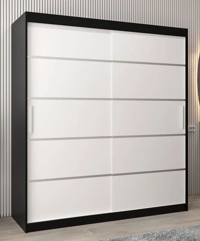 Armoire à portes coulissantes Jan 04A | Noir / Blanc mat | 200 x 180 x 62 cm | Design moderne et fonctionnel
