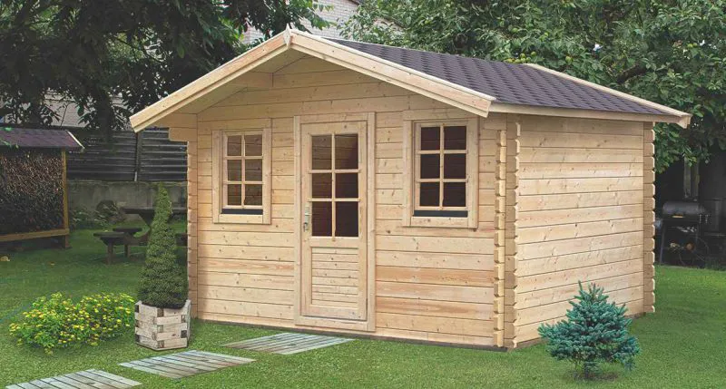 Abri de jardin CH10 - 44 mm Maison en madriers, Surface : 11,90 m², Toit en bâtière