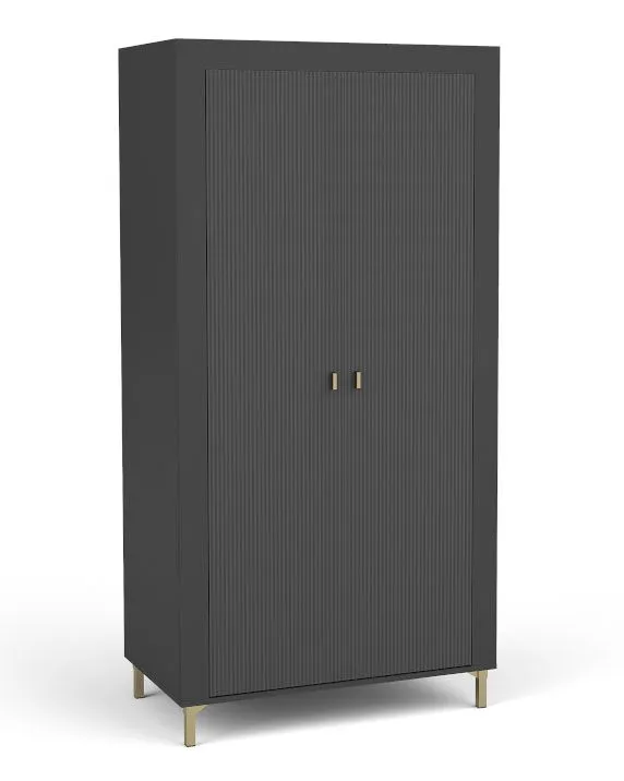 Armoire dressing noire Barbe 02 | 1 penderie, 2 étagères, poignées et pieds dorés | 193,5 x 97 x 56 cm