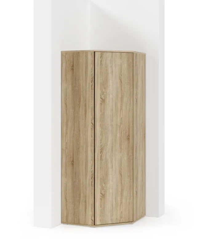 Armoire d'angle au design moderne Zapopan 56, Couleur : Chêne de Sonoma, cinq casiers, deux tringles à vêtements, dimensions : 185 x 70 x 70 cm, Fonction push-to-open