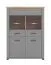 Grande vitrine Banat 05 | 2 portes vitrées | 8 compartiments | Chêne Artisan / Gris graphite / Gris | 143 x 103,5 x 41 cm