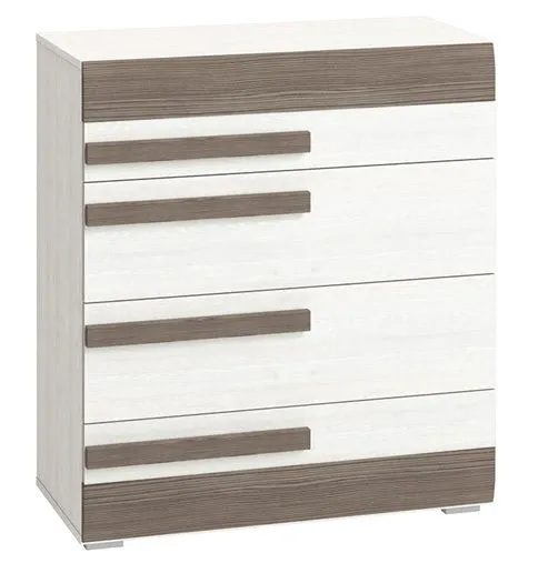 Commode Knoxville 08, couleur : pin blanc / gris - Dimensions : 96 x 86 x 42 cm (H x L x P), avec 4 tiroirs