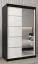 Armoire à portes coulissantes Jan 02B avec miroir | Noir / Blanc mat | 200 x 120 x 62 cm