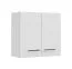 Armoire suspendue Kunja 02, Couleur : Blanc / Blanc brillant, Poignées : Argent, deux portes, protection des bords ABS, deux compartiments, dimensions : 57 x 60 x 30 cm, pour cuisine