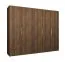 Penderie / Armoire à portes battantes / Couleur : Noyer / Poignées : Dorées / 3 compartiments / 2,5 mètres de large / 3 tringles à vêtements / Système de fermeture Soft-Close / 5 portes