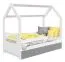 Lit cabane enfant en pin massif blanc D3B | Tiroir gris | Sommier inclus | 80 x 160 cm
