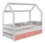 Lit cabane enfant en pin massif blanc | Tiroir rose | Sommier inclus | 80 x 160 cm