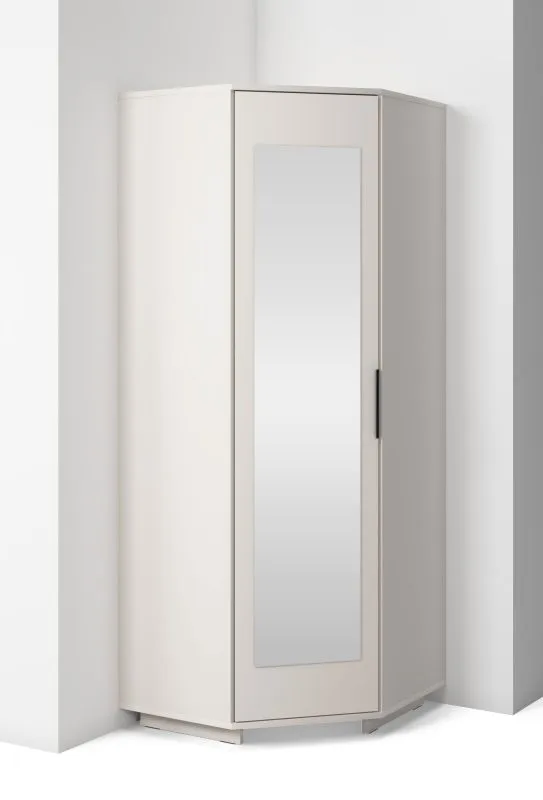Armoire d'angle / Cachemire / 1 porte miroir / 2 tringles à vêtements / 5 compartiments / Fonction push-to-open / 43 x 38 x 185 cm / Finition de haute qualité / 2 variantes de pieds