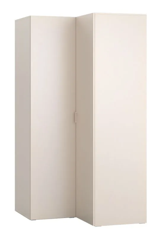 Armoire d'angle avec éclairage LED / Couleur : Beige / 1 tringle à vêtements / Fonction Soft-Close / 8 compartiments / Dimensions : 105 x 103 x 206 cm / Poignées : Beige