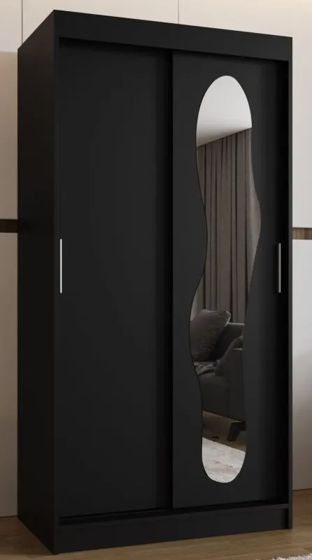 Armoire penderie Lagginhorn 03 noir | 1 porte miroir coulissante | 5 compartiments | 2 tringles | 100 cm