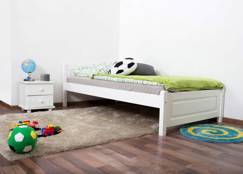 Cadre de lit pour enfants / Lit pour enfant 100 x 200 cm | Bois massif: Pin | Laqué Blanc Abbildung