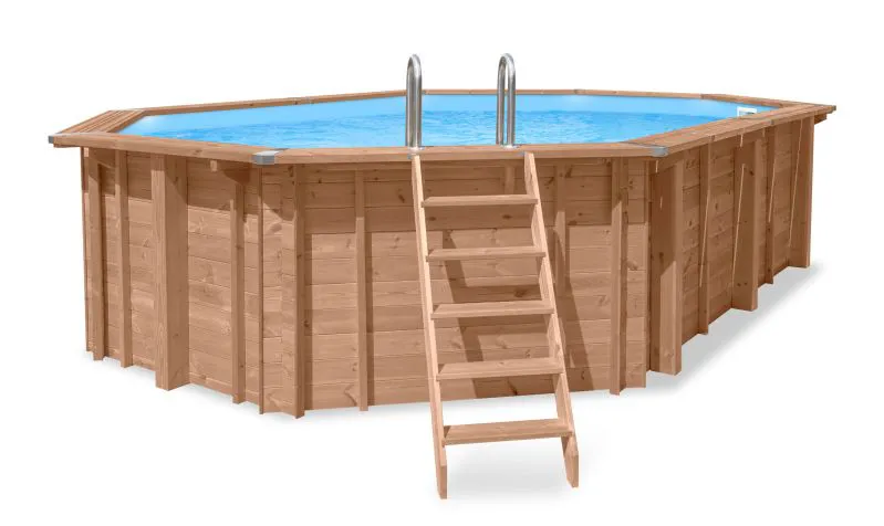 Piscine en bois Verano 06 - Ensemble en pin KDI - Dimensions (cm) : 460 x 814 x 138 (lo x la x h), pompe et filtre à sable inclus
