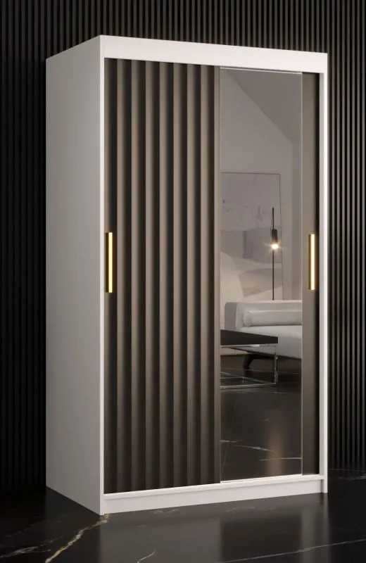 Armoire moderne à cinq casiers Balmenhorn 74, Couleur : Blanc mat / Noir mat - Dimensions : 200 x 100 x 62 cm (h x l x p), avec une porte à miroir