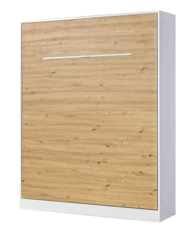 Lit escamotable vertical | sommier à lattes inclus | surface de couchage 160 x 200 cm | lit pliant | lit mural | lit double | couleur : chêne / blanc | 3 étagères | Nalut 10