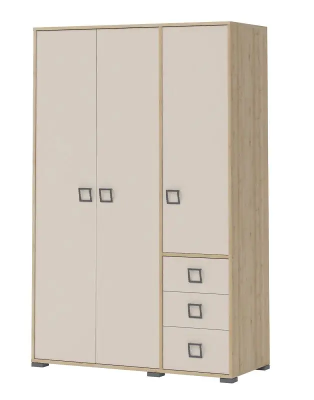Armoire à portes battantes / armoire 14, couleur : hêtre / crème - 198 x 126 x 56 cm (h x l x p)