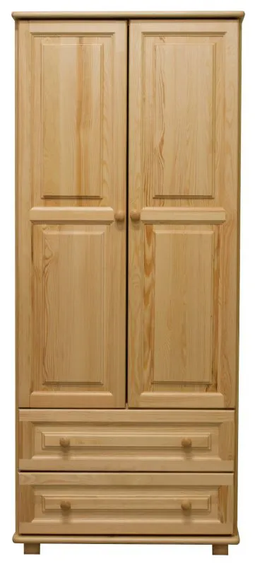 Armoire | 2 portes battantes | 2 tiroirs | 4 casiers | avec tringle à vêtements | 90 cm de large | Bois massif | Couleur: Naturel Abbildung