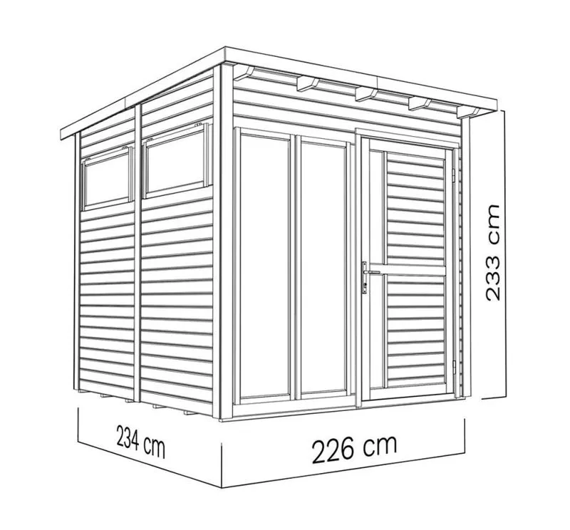 Bois-Abri de jardin 2,46 x 2,65 mètres (incl. toit) | Laissé naturel | Abbildung