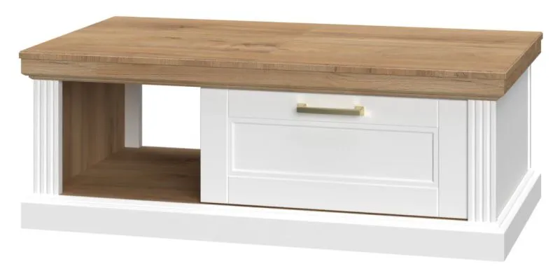 Table basse Lotofaga 14, Couleur : Blanc / Noyer - 110 x 61 x 40 cm (L x P x H)