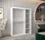 Armoire à portes coulissantes / Penderie Bisaurin 3D avec miroir, Couleur : Blanc mat - Dimensions : 200 x 150 x 62 cm ( H x L x P)
