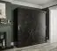 Armoire moderne avec motif en marbre Etna 41, Couleur : Noir mat / Marbre noir - Dimensions : 200 x 200 x 62 cm (h x l x p), avec 10 compartiments et deux tringles à vêtements