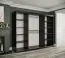 Armoire moderne avec grand miroir Etna 70, Couleur : Noir mat / Marbre blanc - Dimensions : 200 x 250 x 62 cm (h x l x p), avec 10 compartiments et deux tringles à vêtements
