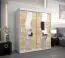 Armoire à portes coulissantes / Penderie Hacho 04 avec miroir, Couleur : Blanc mat / Chêne de Sonoma - Dimensions : 200 x 180 x 62 cm ( H x L x P)