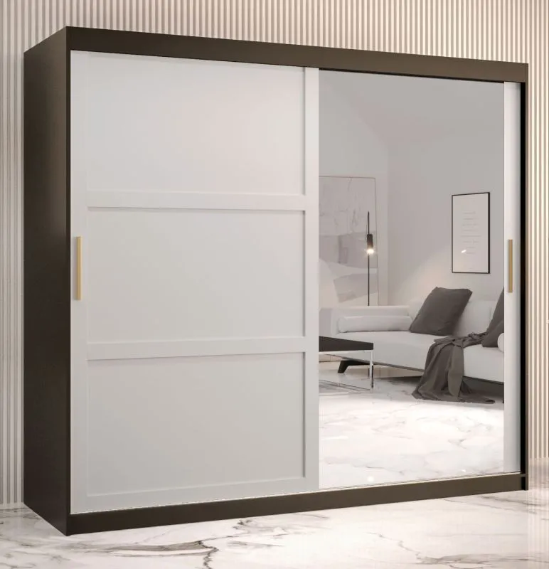 Armoire dressing Liskamm 43 | Grand espace de rangement | Noir mat / Blanc mat | 200 x 200 x 62 cm | Porte miroir