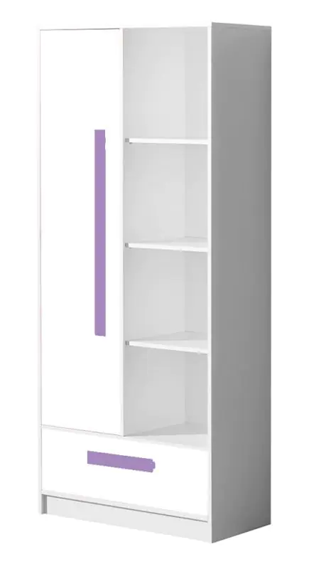 Chambre d'enfant - Armoire à portes battantes / armoire Walter 03, couleur : blanc brillant / violet - 191 x 80 x 40 cm (H x L x P)