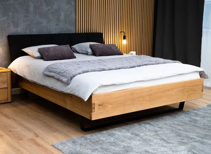 Lit double Ordino 03 en chêne massif huilé | Couchage 160 x 200 cm | Design moderne et robuste