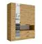 Armoire moderne / Armoire à portes battantes Eretria 01, Couleur : Chêne Artisan, deux tiroirs, une porte miroir, sept compartiments, Dimensions : 200 x 158 x 54,5 cm