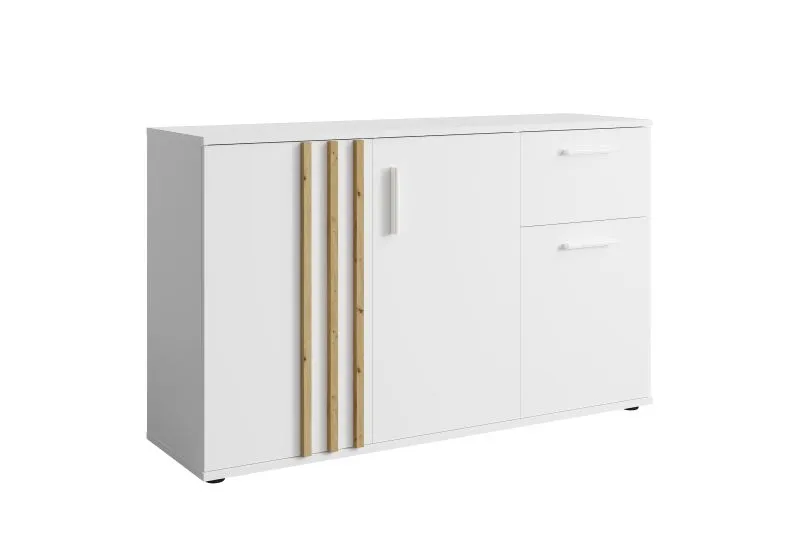 Buffet 3 portes Elefsina 02 | Blanc & Chêne Artisan | 1 tiroir, 3 compartiments | 73 x 120 x 35 cm