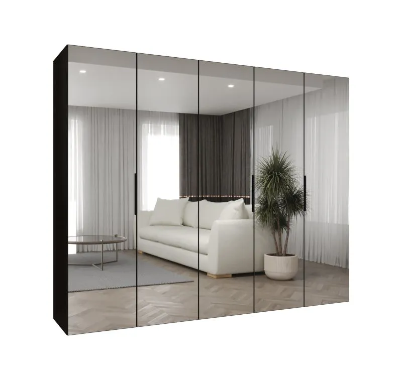 Armoire penderie Korab 149 noire | 2,5 m de large | Soft-Close | 3 compartiments | 3 tringles | Poignées noires