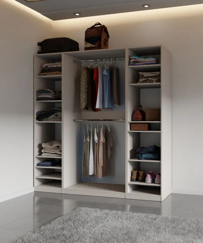 Ensemble dressing 3 pièces Cabecao | Ouvert | Minimaliste | Couleur cachemire | 2 tringles | Nombreux compartiments